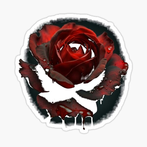 Goth Black Rose Dripping Blood on Black Grunge Sticker by