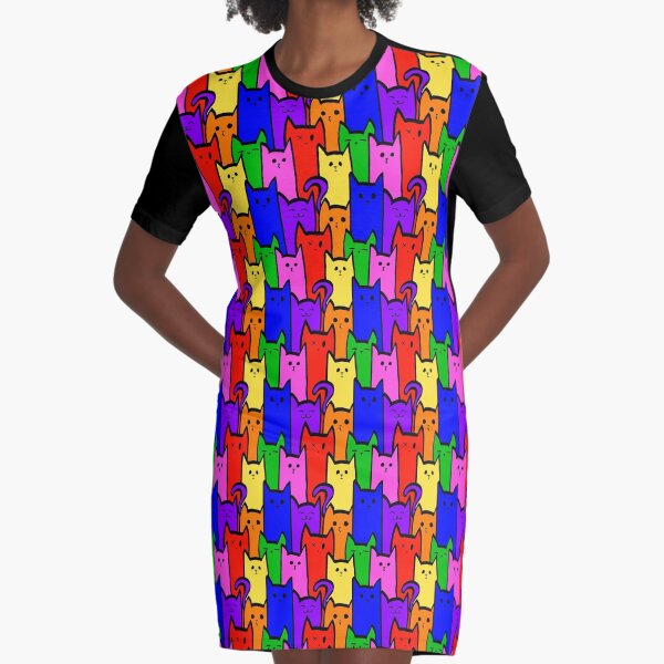 Rainbow Cat Print Graphic T-Shirt Dress