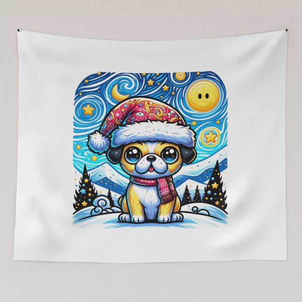 Item preview, Van Gogh Starry Night Style Kawaii Dog For Christmas designed and sold by CandyDroidMerch.