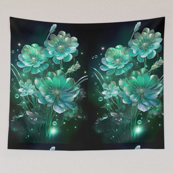 Item preview, Holographic neon emerald flowers designed and sold by AI-Only Creations.