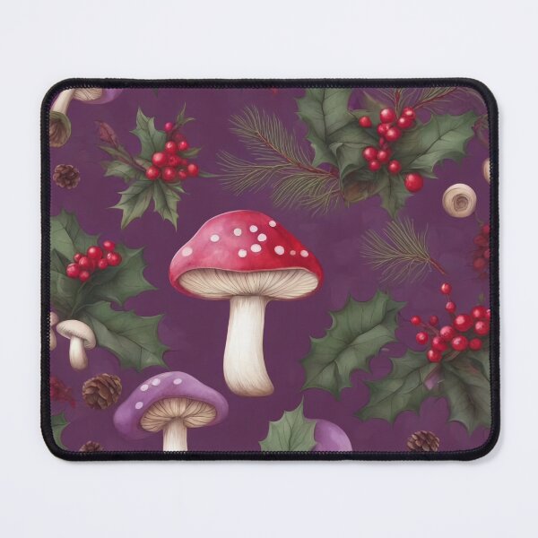 Item preview, Christmas Mushroom Holly Berry Plum Purple Pattern designed and sold by SquirmArt.