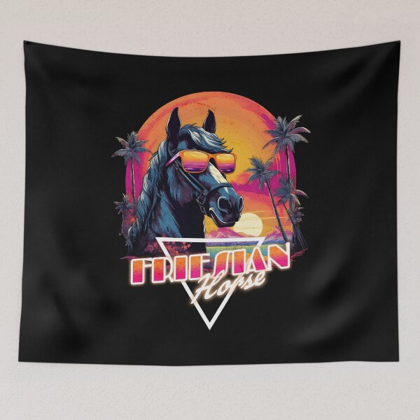 Item preview, Retro Wave Friesian Horse Vibe designed and sold by RedDesignSyc.