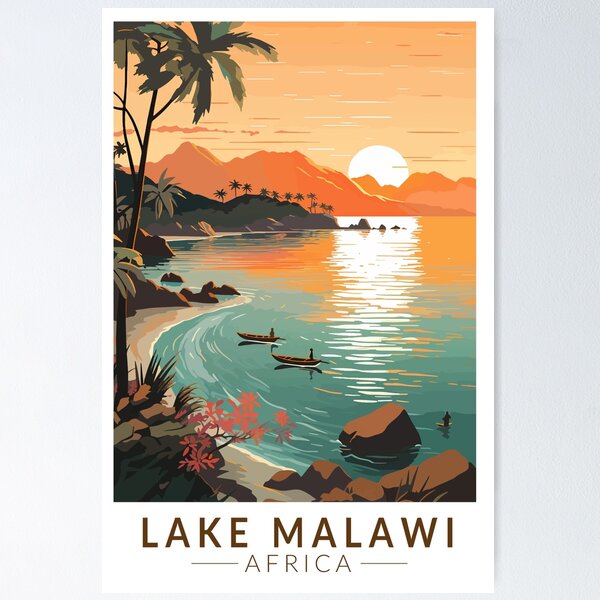 Item preview, Lake Malawi Africa Sunset Travel Art Vintage designed and sold by KrisSidDesigns.