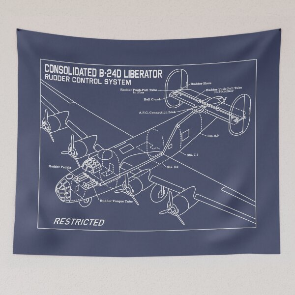 Item preview, Consolidated B-24 Liberator WW2 Plane Rudder Controls Blueprint Diagram designed and sold by MilitaryMart.