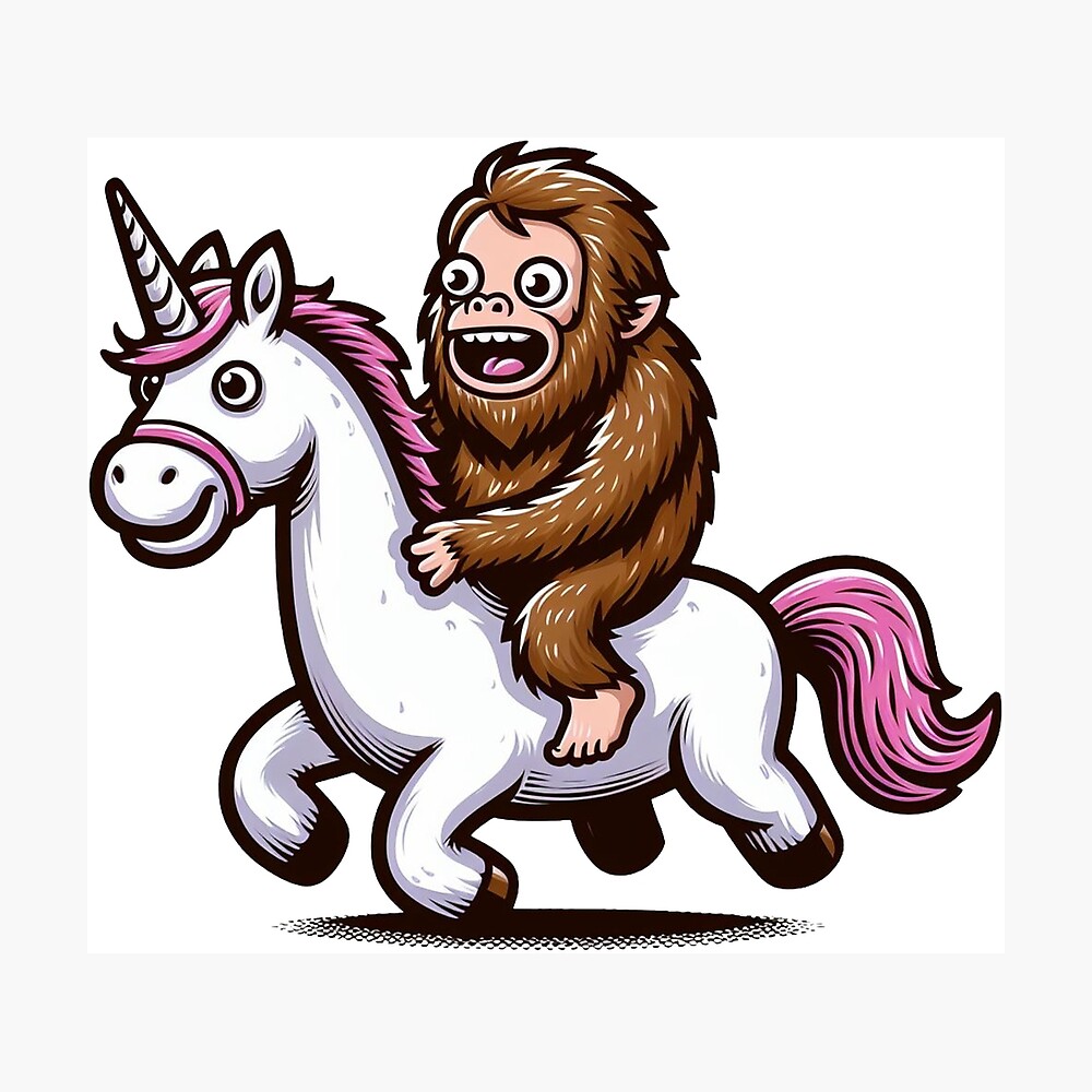 Bigfoot Riding A Unicorn Poster