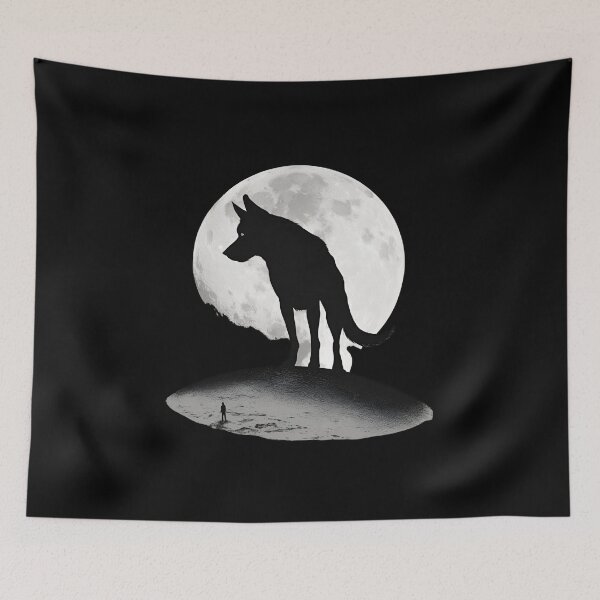 Item preview, Great Wolf on Moon Monochrome Noir Dog Dad Gift designed and sold by Golden-Heaven.