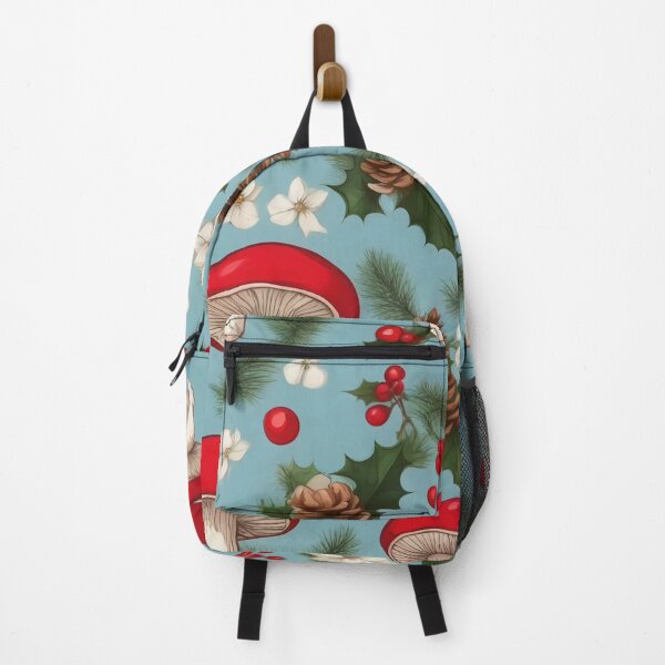 Item preview, Christmas Mushroom Flower Berry Pinecone Light Blue Pattern designed and sold by SquirmArt.