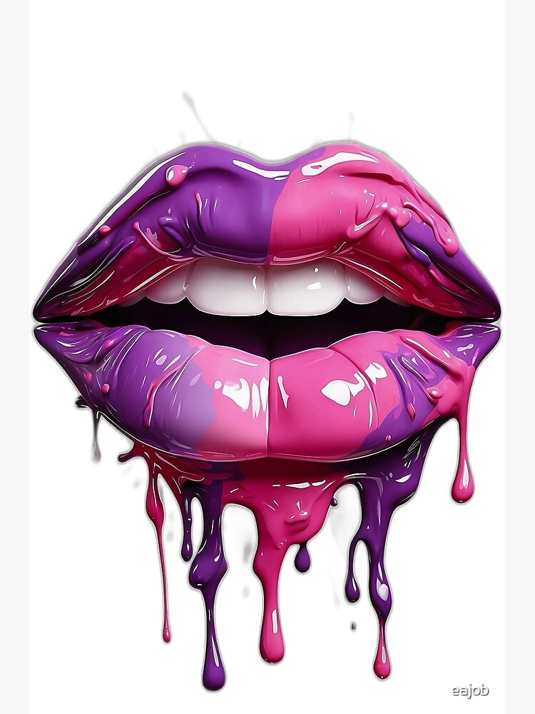 Purple and pink puckered lips drippy kiss