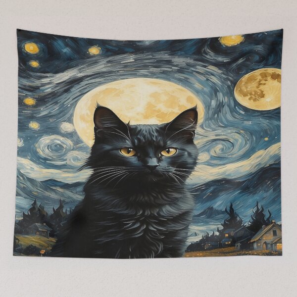 Item preview, Cute Cottagecore Van Gogh Starry Night Back Cat Aesthetic designed and sold by Chonguissa Fashion.