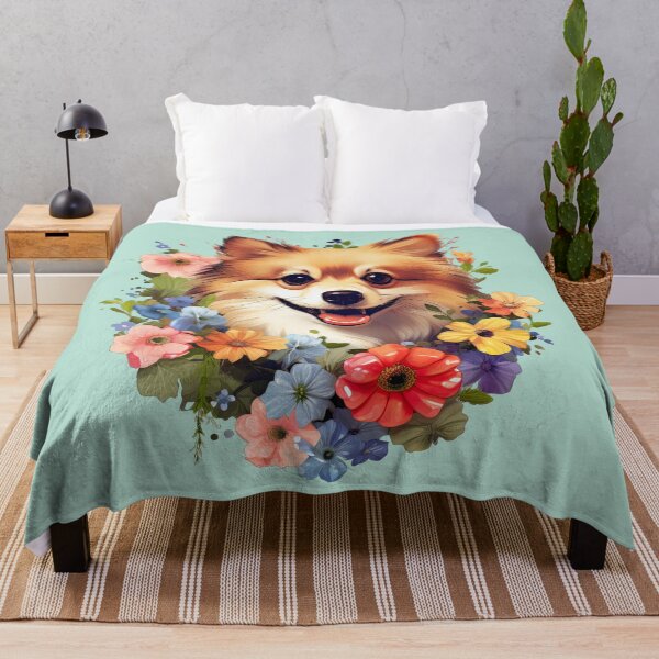Item preview, Pomeranian bursting through flowers designed and sold by ZombieLH.