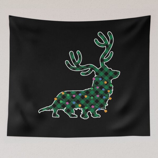 Item preview, Long Haired Dachshund Green Plaid Christmas Lights designed and sold by Hic21.