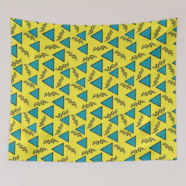 Item preview, Funky Vintage Memphis Style Design with Triangles, Squiggles In Yellow and Blue designed and sold by LaRoach Digital Arts.