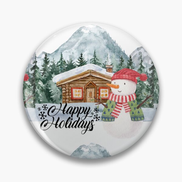 Item preview, Happy Holidays Snowman Outside Cabin! designed and sold by TidyKitchenInc.
