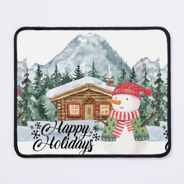Item preview, Happy Holidays Snowman Outside Cabin! designed and sold by TidyKitchenInc.