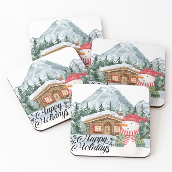 Item preview, Happy Holidays Snowman Outside Cabin! designed and sold by TidyKitchenInc.