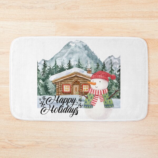 Item preview, Happy Holidays Snowman Outside Cabin! designed and sold by TidyKitchenInc.