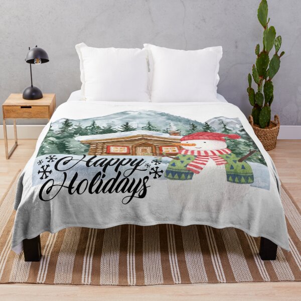 Item preview, Happy Holidays Snowman Outside Cabin! designed and sold by TidyKitchenInc.