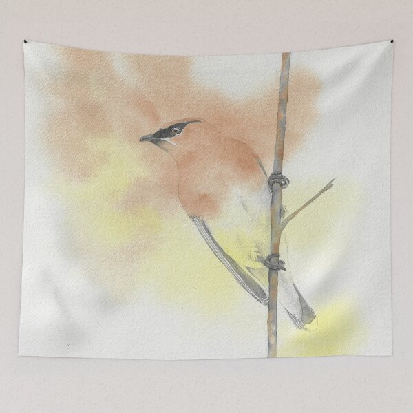 Item preview, cedar waxwing watercolor bird portrait designed and sold by L'Atelier Oranjade.