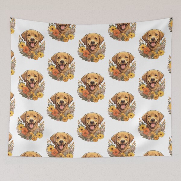 Item preview, Labrador Serenity - Cartoon Golden Lab Among Flowers designed and sold by PureGlee.