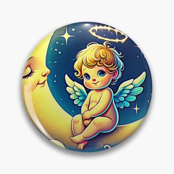 Item preview, AI Cute Guardian Angel Cherub and Moon Expressionism Effect. designed and sold by Artist4God.