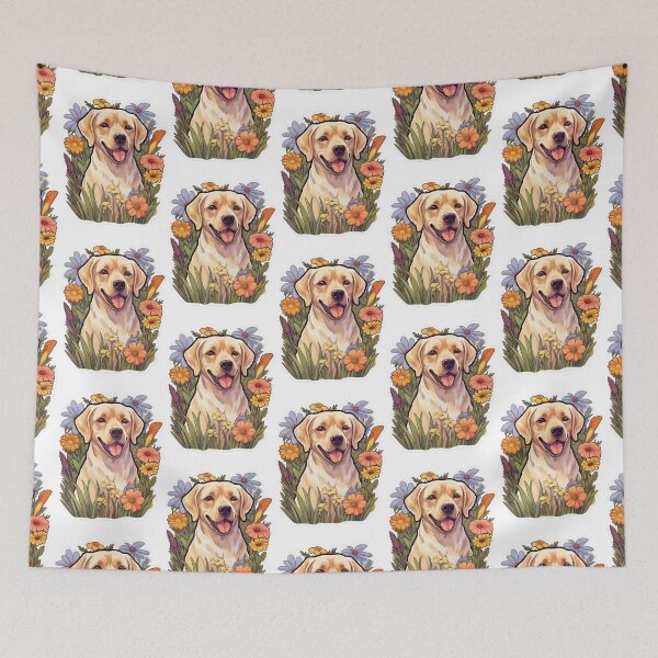 Item preview, Golden Petals - Cartoon Labrador Amidst Flowers designed and sold by PureGlee.
