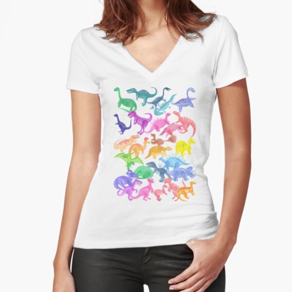 Roarsome Rainbow Dinosaur Alphabet Fitted V-Neck T-Shirt