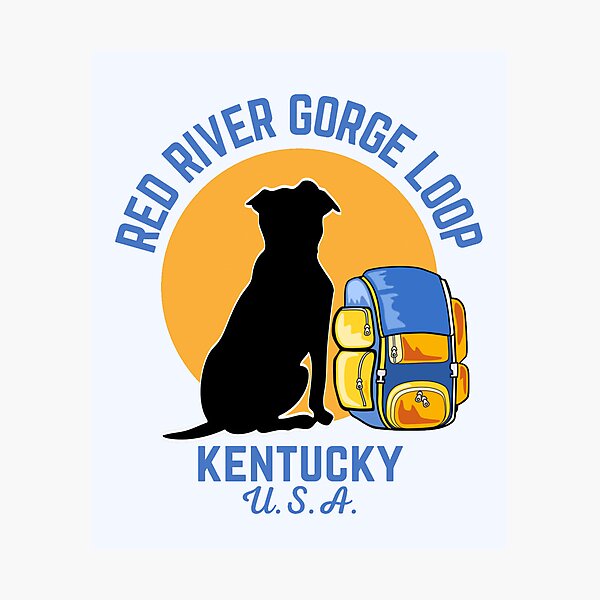 Item preview, Bright Red River Gorge Loop Kentucky, Blue Text- Hiking Dogs / Camping Dogs designed and sold by TimelessLocales.