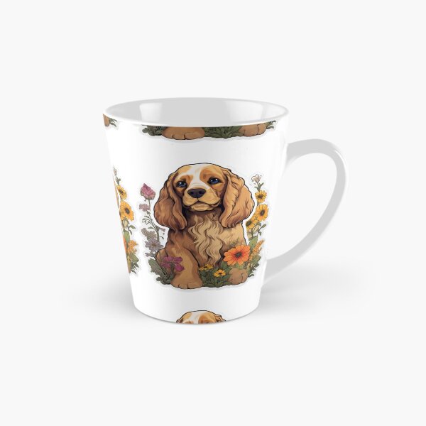 Aperçu de l'œuvre Floral Elegance - Cartoon Golden Cocker Spaniel Portrait créée et vendue par PureGlee.