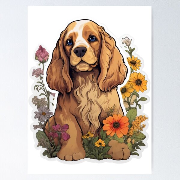 Item preview, Floral Elegance - Cartoon Golden Cocker Spaniel Portrait designed and sold by PureGlee.