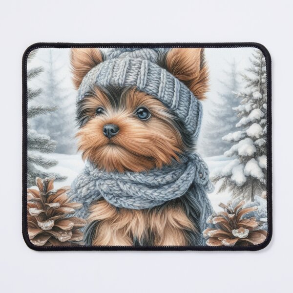 Item preview, Yorkie Puppy in Winter Hat and snow designed and sold by Animals-on-me.