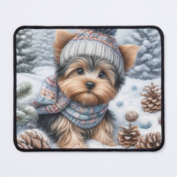 Item preview, Yorkshire Terrier Puppy in Winter Hat and snow designed and sold by Animals-on-me.