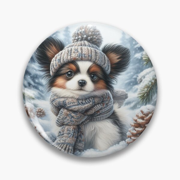 Item preview, Papillon Puppy in Winter Hat and snow designed and sold by Animals-on-me.