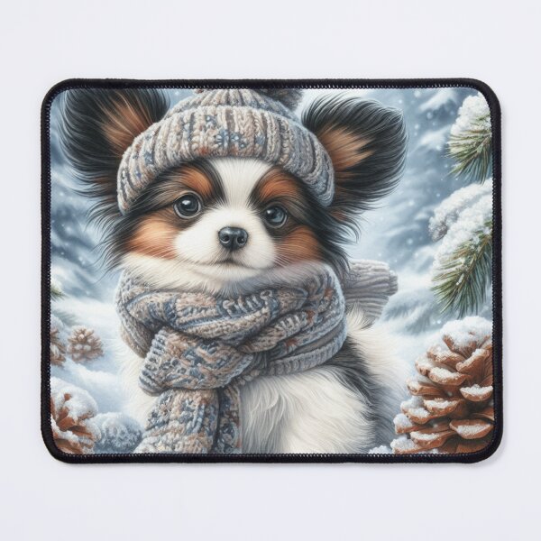 Item preview, Papillon Puppy in Winter Hat and snow designed and sold by Animals-on-me.