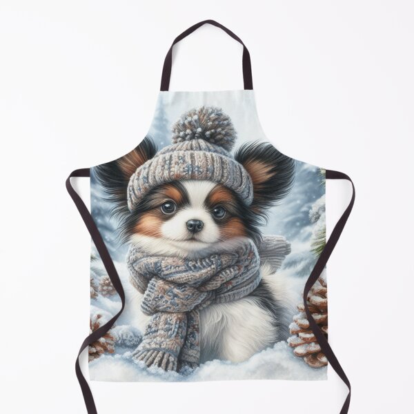 Item preview, Papillon Puppy in Winter Hat and snow designed and sold by Animals-on-me.
