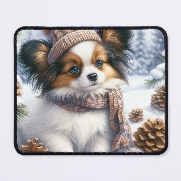 Item preview, Cute Papillon Puppy in Winter Hat and snow designed and sold by Animals-on-me.