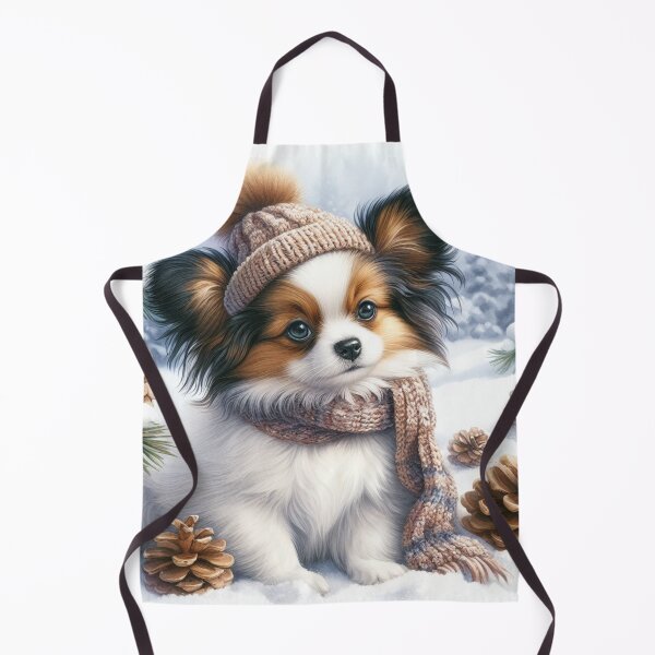 Item preview, Cute Papillon Puppy in Winter Hat and snow designed and sold by Animals-on-me.