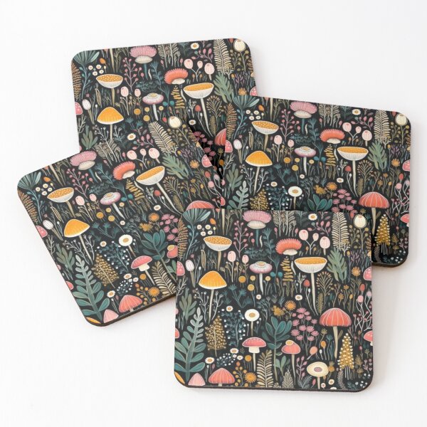 Artikelvorschau, Niedliches Aquarell-Pilz- und Blumen-Dunkelmuster-Design entworfen und verkauft von sweet1342.