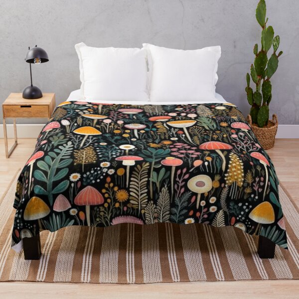 Item preview, Cute Watercolor Mushroom and Flower Dark Pattern Design designed and sold by sweet1342.
