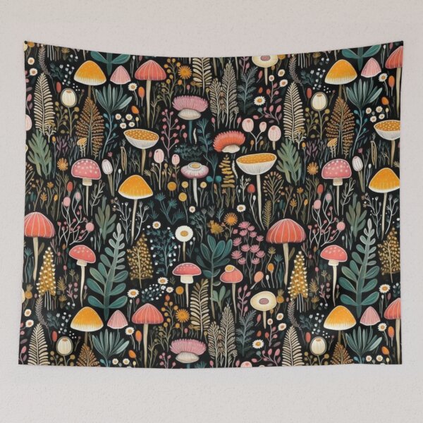 Item preview, Cute Watercolor Mushroom and Flower Dark Pattern Design designed and sold by sweet1342.