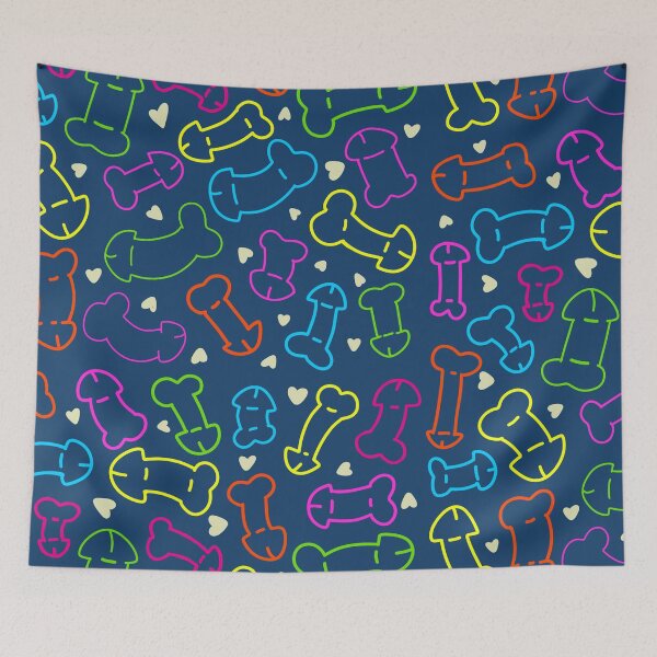 Item preview, NEON PENIS HEARTS PATTERN MASK BLUE designed and sold by aydapadi.
