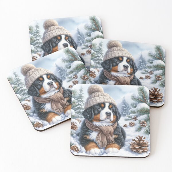 Item preview, Bernese Mountain Dog Puppy in Winter Hat and snow designed and sold by Animals-on-me.