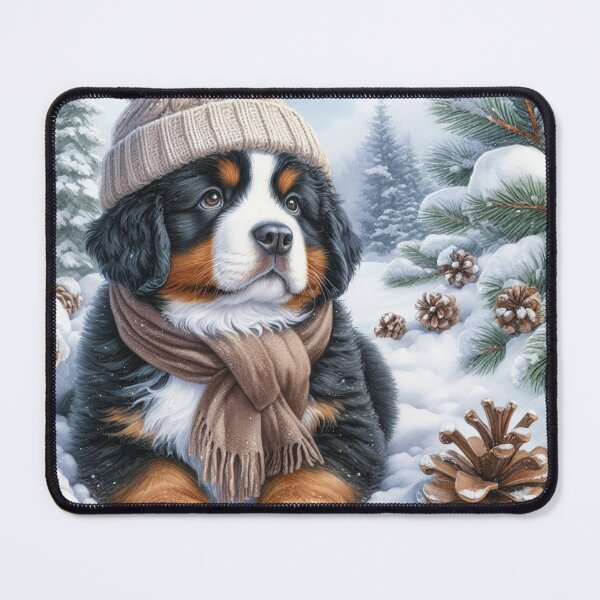 Item preview, Bernese Mountain Dog Puppy in Winter Hat and snow designed and sold by Animals-on-me.