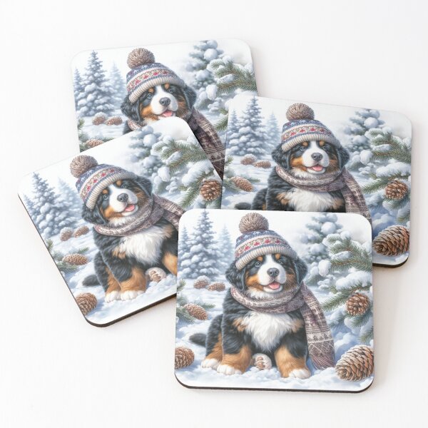 Item preview, Cute Bernese Mountain Dog Puppy in Winter Hat and snow designed and sold by Animals-on-me.