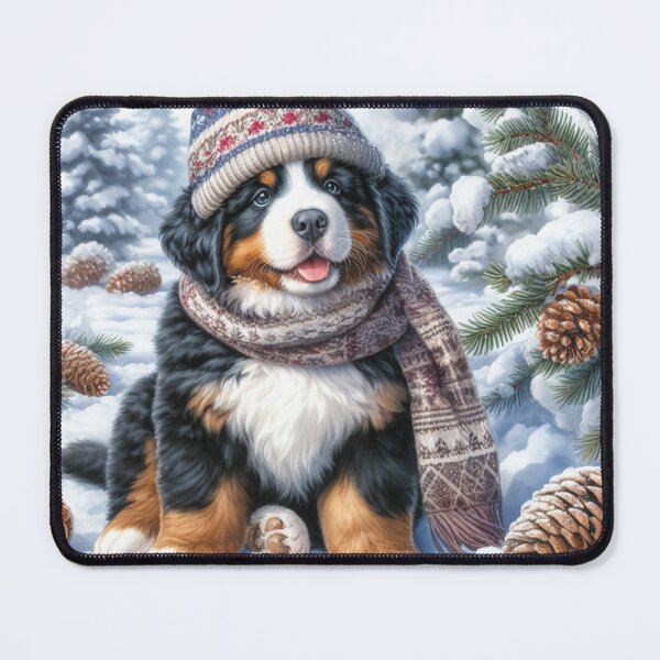 Item preview, Cute Bernese Mountain Dog Puppy in Winter Hat and snow designed and sold by Animals-on-me.