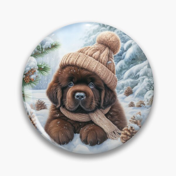 Item preview, Brown Newfoundland Puppy in Winter Hat and snow designed and sold by Animals-on-me.