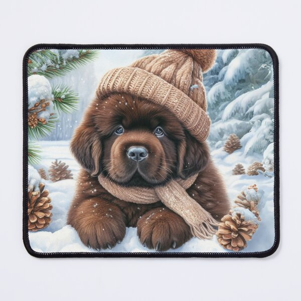 Item preview, Brown Newfoundland Puppy in Winter Hat and snow designed and sold by Animals-on-me.