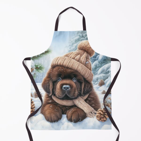 Item preview, Brown Newfoundland Puppy in Winter Hat and snow designed and sold by Animals-on-me.
