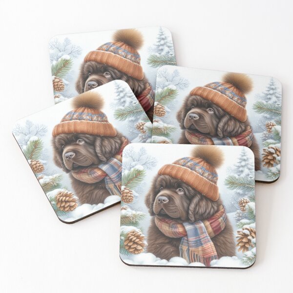 Item preview, Cute Brown Newfoundland Puppy in Winter Hat and snow designed and sold by Animals-on-me.