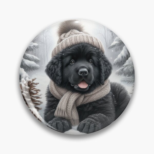 Item preview, Black Newfoundland Puppy in Winter Hat and Scarf designed and sold by Animals-on-me.