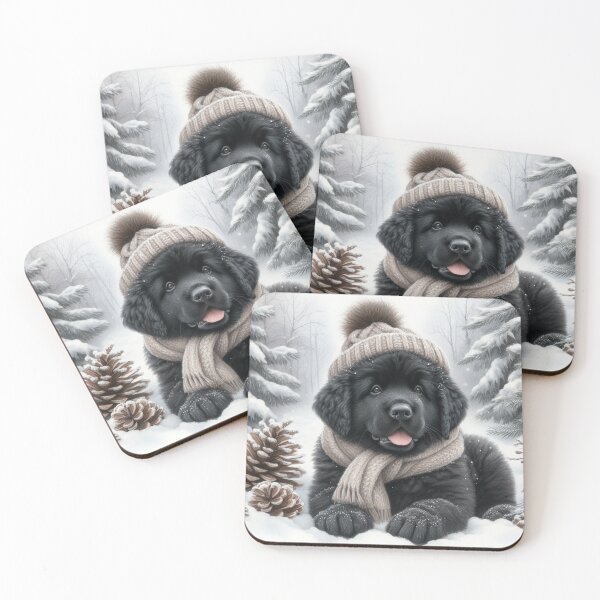 Item preview, Black Newfoundland Puppy in Winter Hat and Scarf designed and sold by Animals-on-me.